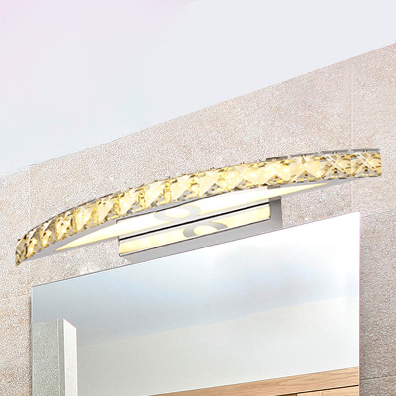Curved Vanity Lighting Modern Style Clear/Champagne Crystal 17"/21" W LED Wall Mounted Lamp, Warm/White Light Champagne Clearhalo 'Modern wall lights' 'Modern' 'Vanity Lights' 'Wall Lights' Lighting' 253940