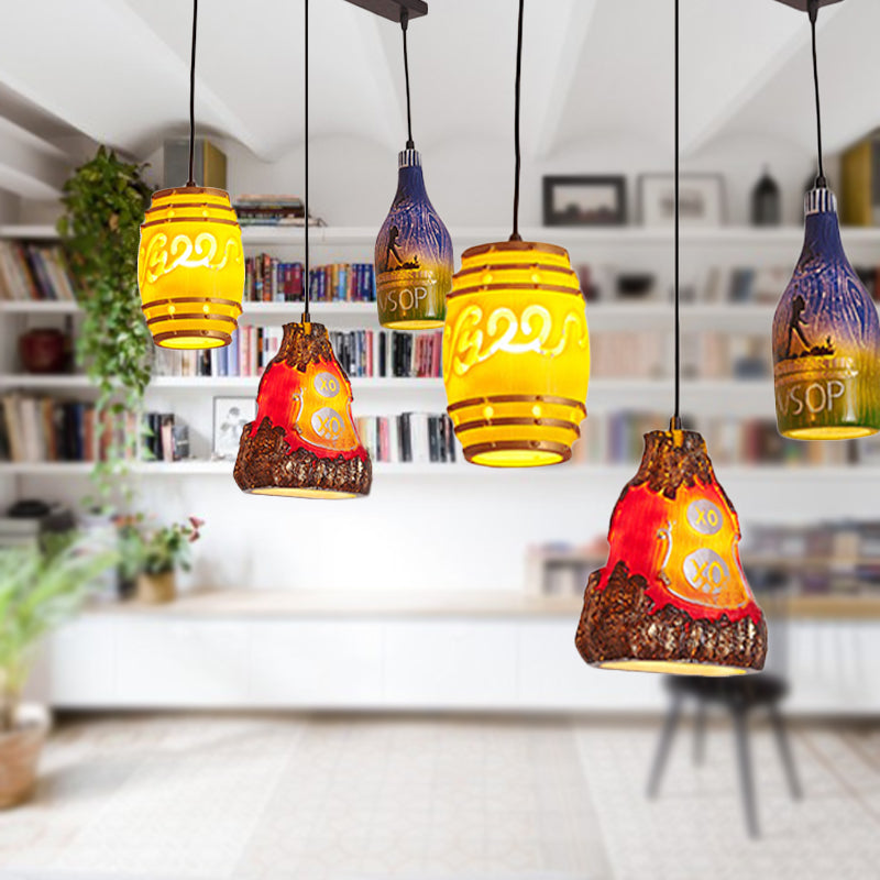 Black 3 Lights Pendant Light Fixture Vintage Stylish Resin Hanging Lamp with Different Shade Clearhalo 'Ceiling Lights' 'Industrial Pendants' 'Industrial' 'Middle Century Pendants' 'Pendant Lights' 'Pendants' 'Tiffany' Lighting' 253951