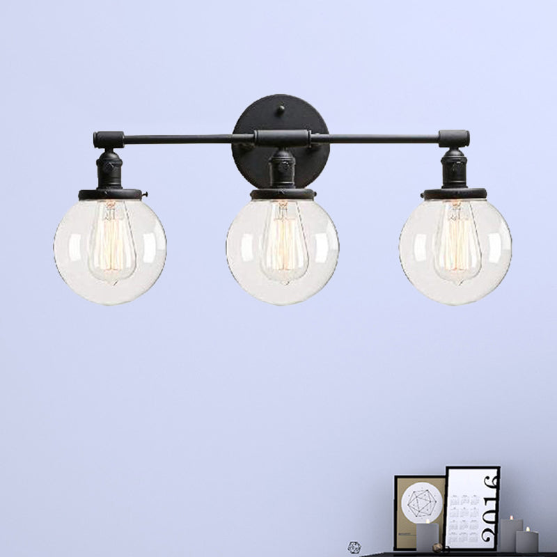 Black 3 Lights Sconce Light Industrial Clear Glass Bubble Shade Lighting Fixture for Outdoor Clearhalo 'Cast Iron' 'Glass' 'Industrial wall lights' 'Industrial' 'Middle century wall lights' 'Modern' 'Tiffany' 'Traditional wall lights' 'Wall Lamps & Sconces' 'Wall Lights' Lighting' 253984