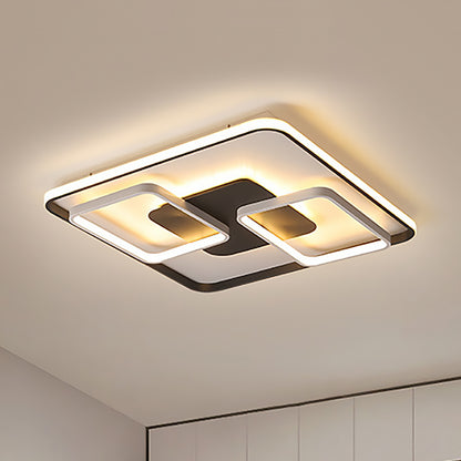 Black and White Geometric Flushmount Contemporary Metal Led Living Room Lighting in Warm/White Light, 18"/23.5"/35.5" W Black-White Clearhalo 'Ceiling Lights' 'Close To Ceiling Lights' 'Close to ceiling' 'Flush mount' Lighting' 253986