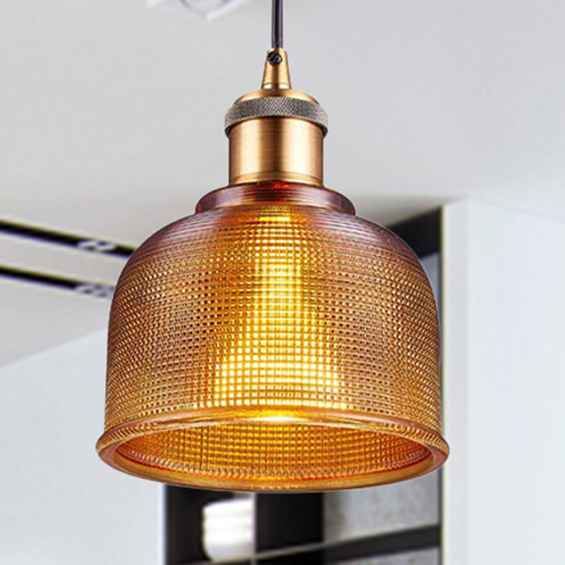 Single Light Dome Pendant Lighting Fixture Industrial Brass Prismatic Glass Hanging Ceiling Light in Red/Bronze/Blue Brown Clearhalo 'Ceiling Lights' 'Glass shade' 'Glass' 'Industrial Pendants' 'Industrial' 'Middle Century Pendants' 'Pendant Lights' 'Pendants' 'Tiffany' Lighting' 253999