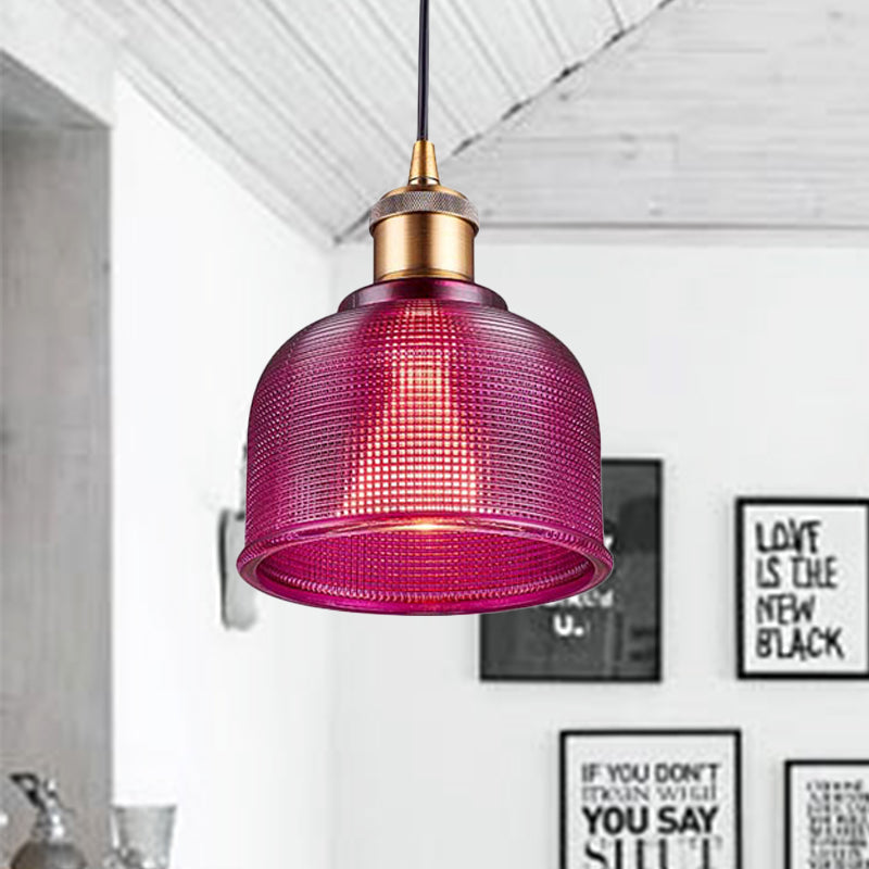 Single Light Dome Pendant Lighting Fixture Industrial Brass Prismatic Glass Hanging Ceiling Light in Red/Bronze/Blue Clearhalo 'Ceiling Lights' 'Glass shade' 'Glass' 'Industrial Pendants' 'Industrial' 'Middle Century Pendants' 'Pendant Lights' 'Pendants' 'Tiffany' Lighting' 254002