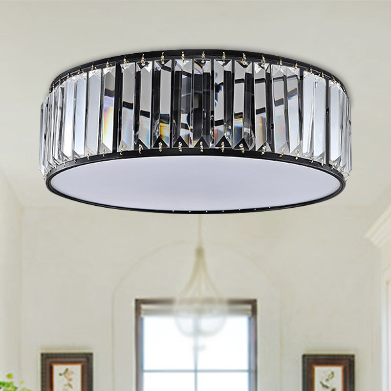 Black/Bronze Drum Flush Mount Lamp Simple 3/4/5-Light Crystal Shaded Bedroom Ceiling Light Black Clearhalo 'Ceiling Lights' 'Close To Ceiling Lights' 'Close to ceiling' 'Flush mount' Lighting' 254081