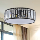 Black/Bronze Drum Flush Mount Lamp Simple 3/4/5-Light Crystal Shaded Bedroom Ceiling Light Clearhalo 'Ceiling Lights' 'Close To Ceiling Lights' 'Close to ceiling' 'Flush mount' Lighting' 254082