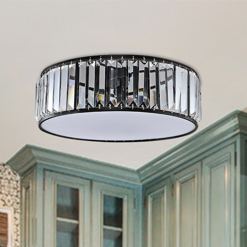 Black/Bronze Drum Flush Mount Lamp Simple 3/4/5-Light Crystal Shaded Bedroom Ceiling Light Clearhalo 'Ceiling Lights' 'Close To Ceiling Lights' 'Close to ceiling' 'Flush mount' Lighting' 254083