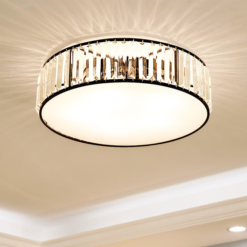 Black/Bronze Drum Flush Mount Lamp Simple 3/4/5-Light Crystal Shaded Bedroom Ceiling Light Clearhalo 'Ceiling Lights' 'Close To Ceiling Lights' 'Close to ceiling' 'Flush mount' Lighting' 254086