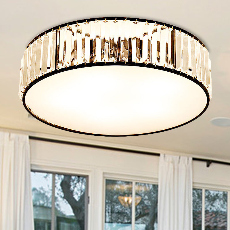 Black/Bronze Drum Flush Mount Lamp Simple 3/4/5-Light Crystal Shaded Bedroom Ceiling Light Clearhalo 'Ceiling Lights' 'Close To Ceiling Lights' 'Close to ceiling' 'Flush mount' Lighting' 254087