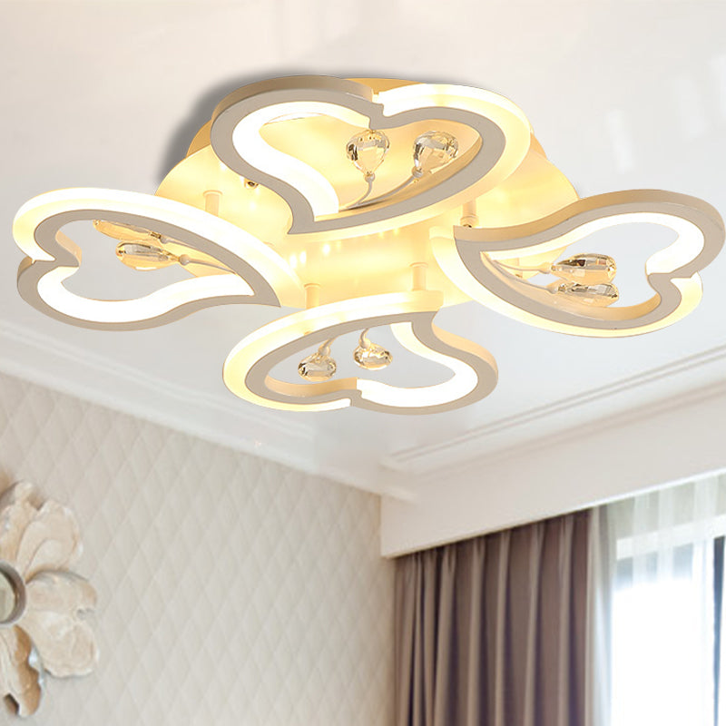 19.5"/23.5"/31.5" W White Heart Shape Semi Flush Light Modern LED Acrylic Ceiling Lamp with Crystal Accent in Warm/White Light White 19.5" Clearhalo 'Ceiling Lights' 'Close To Ceiling Lights' 'Close to ceiling' 'Flush mount' Lighting' 254106