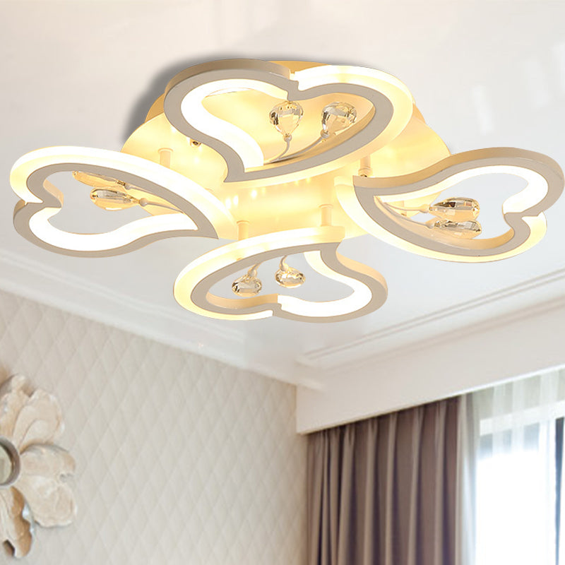 19.5"/23.5"/31.5" W White Heart Shape Semi Flush Light Modern LED Acrylic Ceiling Lamp with Crystal Accent in Warm/White Light White 19.5" Clearhalo 'Ceiling Lights' 'Close To Ceiling Lights' 'Close to ceiling' 'Flush mount' Lighting' 254106