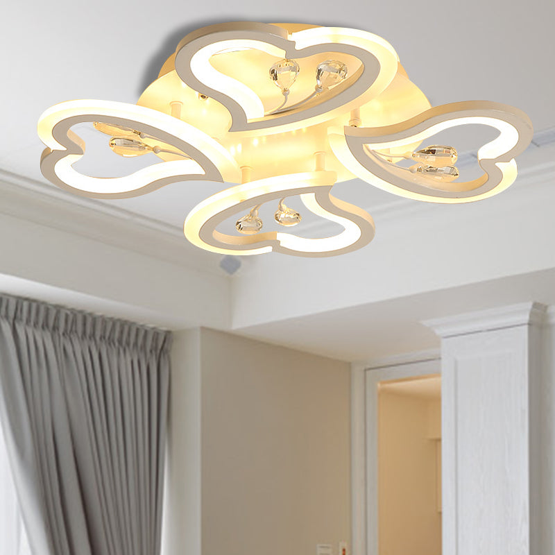 19.5"/23.5"/31.5" W White Heart Shape Semi Flush Light Modern LED Acrylic Ceiling Lamp with Crystal Accent in Warm/White Light Clearhalo 'Ceiling Lights' 'Close To Ceiling Lights' 'Close to ceiling' 'Flush mount' Lighting' 254107