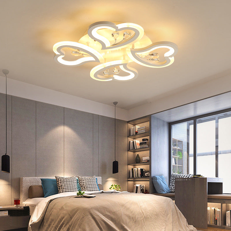 19.5"/23.5"/31.5" W White Heart Shape Semi Flush Light Modern LED Acrylic Ceiling Lamp with Crystal Accent in Warm/White Light Clearhalo 'Ceiling Lights' 'Close To Ceiling Lights' 'Close to ceiling' 'Flush mount' Lighting' 254108