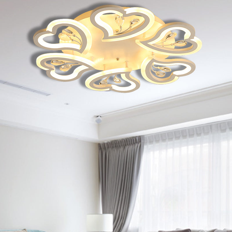 19.5"/23.5"/31.5" W White Heart Shape Semi Flush Light Modern LED Acrylic Ceiling Lamp with Crystal Accent in Warm/White Light Clearhalo 'Ceiling Lights' 'Close To Ceiling Lights' 'Close to ceiling' 'Flush mount' Lighting' 254111