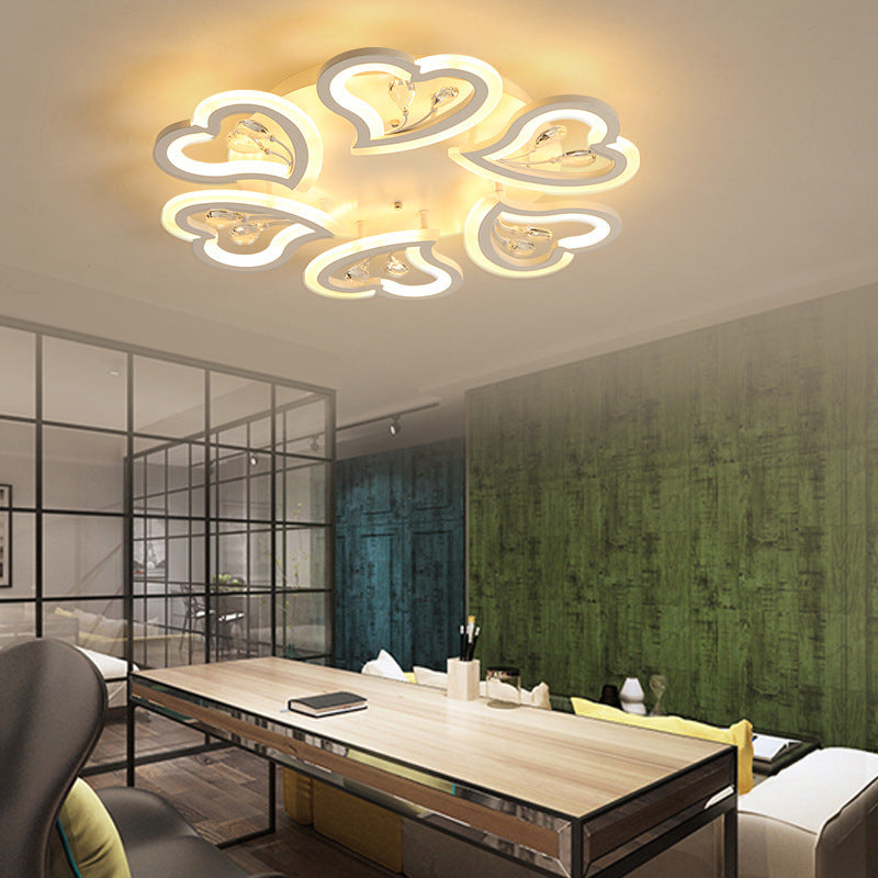 19.5"/23.5"/31.5" W White Heart Shape Semi Flush Light Modern LED Acrylic Ceiling Lamp with Crystal Accent in Warm/White Light Clearhalo 'Ceiling Lights' 'Close To Ceiling Lights' 'Close to ceiling' 'Flush mount' Lighting' 254112