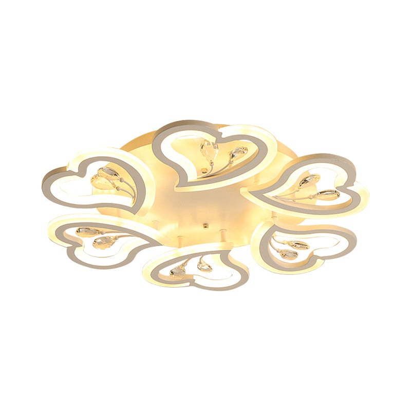 19.5"/23.5"/31.5" W White Heart Shape Semi Flush Light Modern LED Acrylic Ceiling Lamp with Crystal Accent in Warm/White Light Clearhalo 'Ceiling Lights' 'Close To Ceiling Lights' 'Close to ceiling' 'Flush mount' Lighting' 254113