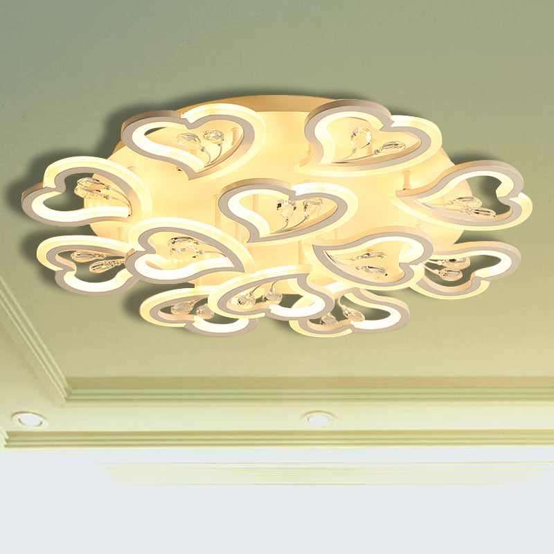 19.5"/23.5"/31.5" W White Heart Shape Semi Flush Light Modern LED Acrylic Ceiling Lamp with Crystal Accent in Warm/White Light Clearhalo 'Ceiling Lights' 'Close To Ceiling Lights' 'Close to ceiling' 'Flush mount' Lighting' 254114