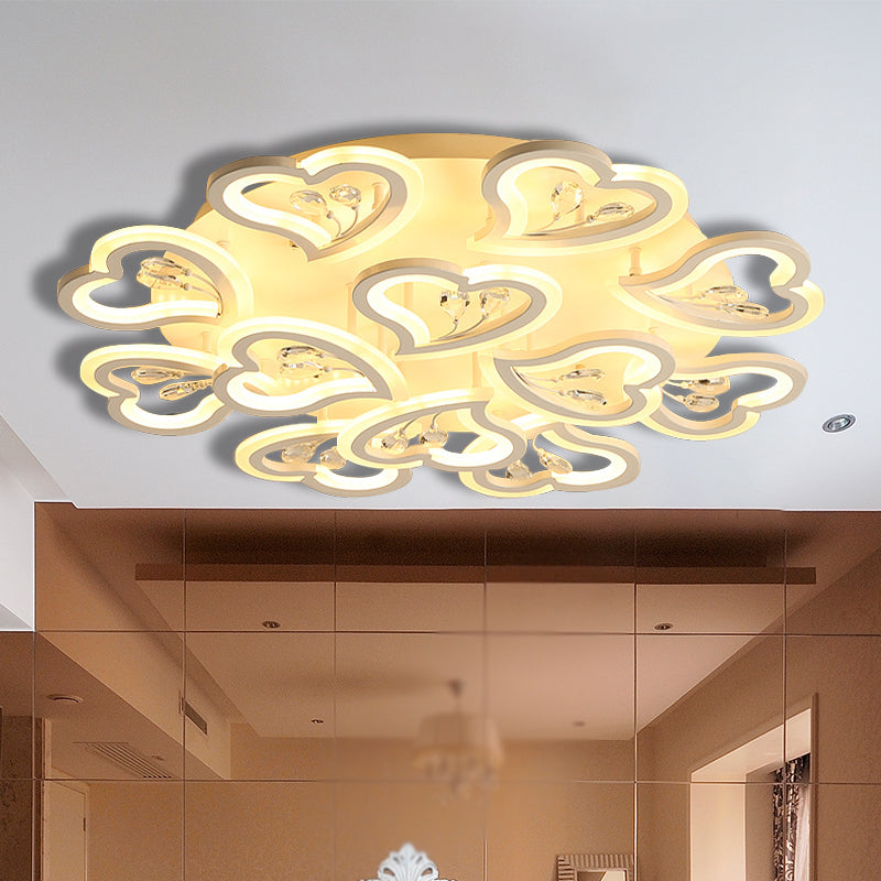 19.5"/23.5"/31.5" W White Heart Shape Semi Flush Light Modern LED Acrylic Ceiling Lamp with Crystal Accent in Warm/White Light White 31.5" Clearhalo 'Ceiling Lights' 'Close To Ceiling Lights' 'Close to ceiling' 'Flush mount' Lighting' 254115