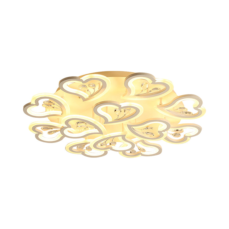 19.5"/23.5"/31.5" W White Heart Shape Semi Flush Light Modern LED Acrylic Ceiling Lamp with Crystal Accent in Warm/White Light Clearhalo 'Ceiling Lights' 'Close To Ceiling Lights' 'Close to ceiling' 'Flush mount' Lighting' 254117