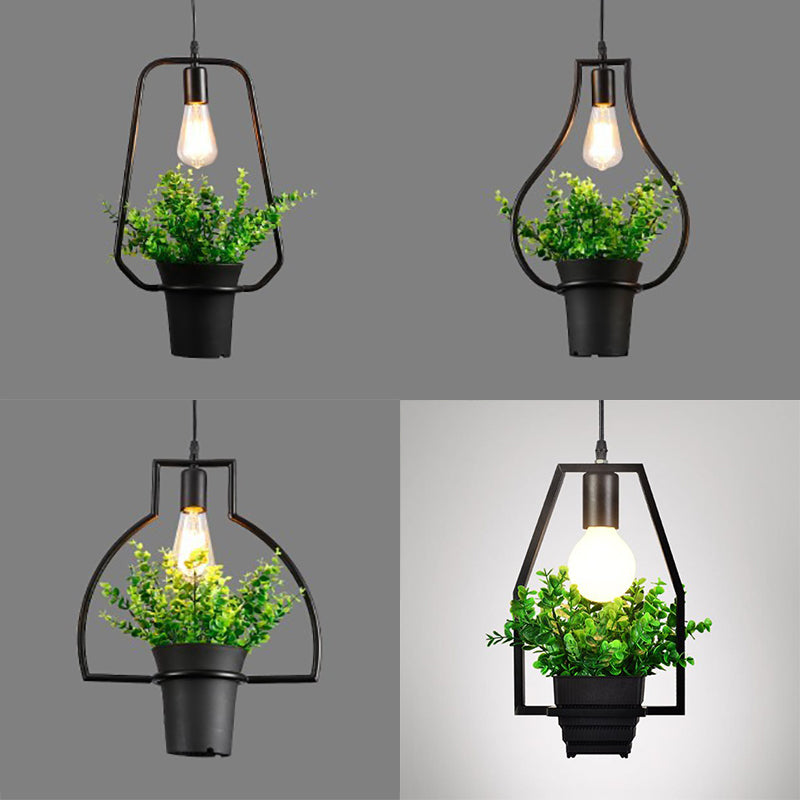 1 Light Planter and Frame Hanging Light Industrial Style Black Finish Metal Pendant Lamp for Balcony Clearhalo 'Art Deco Pendants' 'Black' 'Cast Iron' 'Ceiling Lights' 'Ceramic' 'Crystal' 'Industrial Pendants' 'Industrial' 'Metal' 'Middle Century Pendants' 'Pendant Lights' 'Pendants' 'Rustic Pendants' 'Tiffany' Lighting' 25417