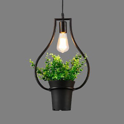 1 Light Planter and Frame Hanging Light Industrial Style Black Finish Metal Pendant Lamp for Balcony Black B Clearhalo 'Art Deco Pendants' 'Black' 'Cast Iron' 'Ceiling Lights' 'Ceramic' 'Crystal' 'Industrial Pendants' 'Industrial' 'Metal' 'Middle Century Pendants' 'Pendant Lights' 'Pendants' 'Rustic Pendants' 'Tiffany' Lighting' 25419