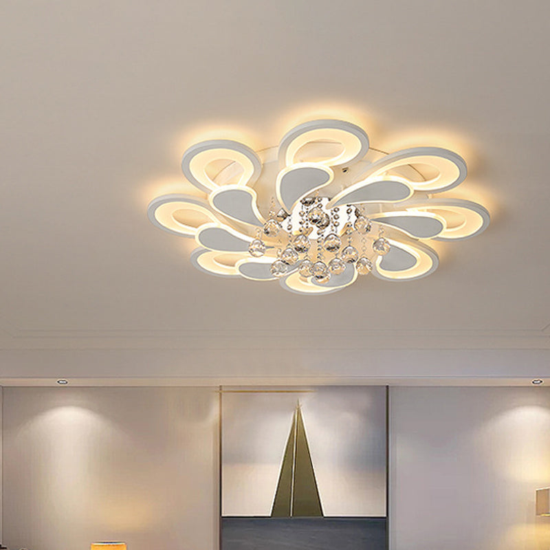 27"/31.5" W White Windmill Flush Lamp Modernist LED Acrylic Flush Mount Ceiling Fixture with Crystal Drop in Warm/White Light Clearhalo 'Ceiling Lights' 'Close To Ceiling Lights' 'Close to ceiling' 'Flush mount' Lighting' 254193