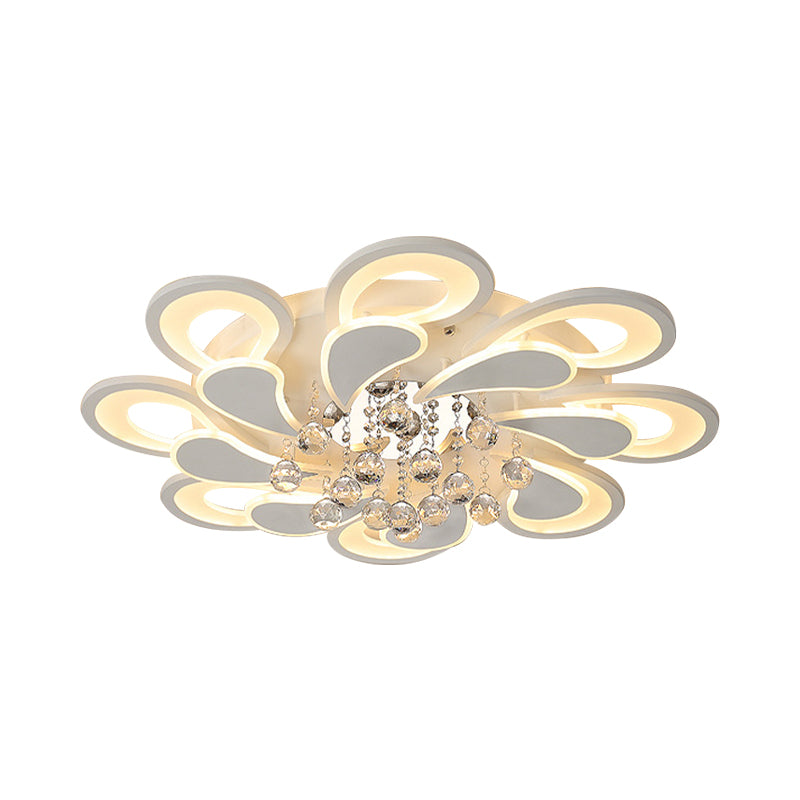27"/31.5" W White Windmill Flush Lamp Modernist LED Acrylic Flush Mount Ceiling Fixture with Crystal Drop in Warm/White Light Clearhalo 'Ceiling Lights' 'Close To Ceiling Lights' 'Close to ceiling' 'Flush mount' Lighting' 254195