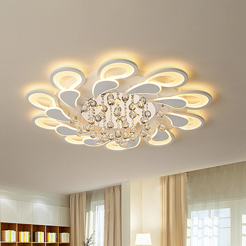 27"/31.5" W White Windmill Flush Lamp Modernist LED Acrylic Flush Mount Ceiling Fixture with Crystal Drop in Warm/White Light White 31.5" Clearhalo 'Ceiling Lights' 'Close To Ceiling Lights' 'Close to ceiling' 'Flush mount' Lighting' 254196