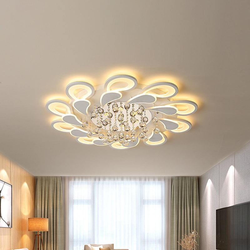 27"/31.5" W White Windmill Flush Lamp Modernist LED Acrylic Flush Mount Ceiling Fixture with Crystal Drop in Warm/White Light Clearhalo 'Ceiling Lights' 'Close To Ceiling Lights' 'Close to ceiling' 'Flush mount' Lighting' 254197