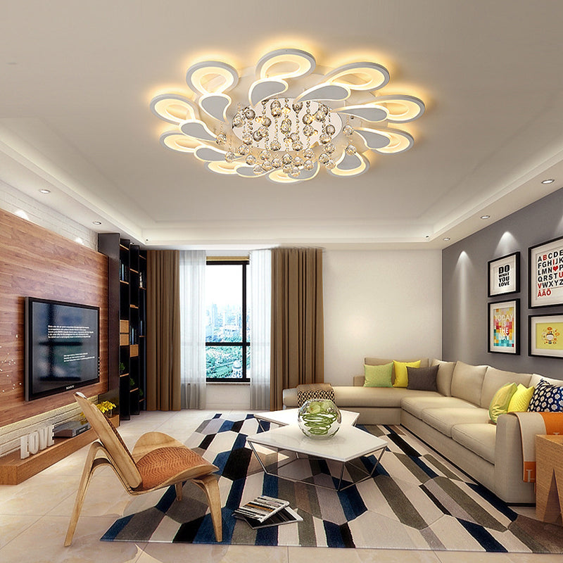 27"/31.5" W White Windmill Flush Lamp Modernist LED Acrylic Flush Mount Ceiling Fixture with Crystal Drop in Warm/White Light Clearhalo 'Ceiling Lights' 'Close To Ceiling Lights' 'Close to ceiling' 'Flush mount' Lighting' 254198