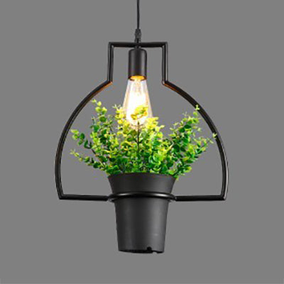 1 Light Planter and Frame Hanging Light Industrial Style Black Finish Metal Pendant Lamp for Balcony Black C Clearhalo 'Art Deco Pendants' 'Black' 'Cast Iron' 'Ceiling Lights' 'Ceramic' 'Crystal' 'Industrial Pendants' 'Industrial' 'Metal' 'Middle Century Pendants' 'Pendant Lights' 'Pendants' 'Rustic Pendants' 'Tiffany' Lighting' 25420
