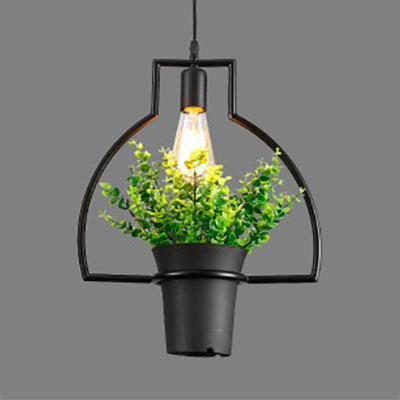 1 Light Planter and Frame Hanging Light Industrial Style Black Finish Metal Pendant Lamp for Balcony Black C Clearhalo 'Art Deco Pendants' 'Black' 'Cast Iron' 'Ceiling Lights' 'Ceramic' 'Crystal' 'Industrial Pendants' 'Industrial' 'Metal' 'Middle Century Pendants' 'Pendant Lights' 'Pendants' 'Rustic Pendants' 'Tiffany' Lighting' 25420