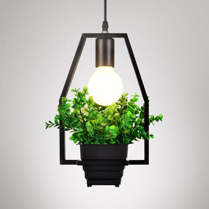 hanging light planter 1 Light Planter and Frame Hanging Light Industrial Style Black Finish Metal Pendant Lamp for Balcony