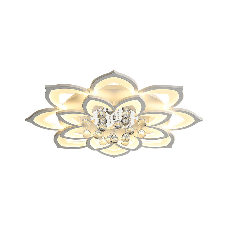 27"/31.5" W White Floral Flush Ceiling Light Contemporary LED Acrylic Flushmount Lighting with Crystal Drop in Warm/White Light Clearhalo 'Ceiling Lights' 'Close To Ceiling Lights' 'Close to ceiling' 'Flush mount' Lighting' 254211