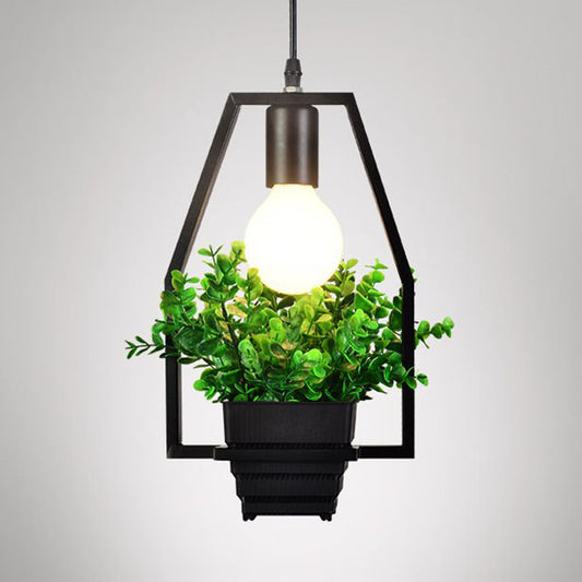 1 Light Planter and Frame Hanging Light Industrial Style Black Finish Metal Pendant Lamp for Balcony Black D Clearhalo 'Art Deco Pendants' 'Black' 'Cast Iron' 'Ceiling Lights' 'Ceramic' 'Crystal' 'Industrial Pendants' 'Industrial' 'Metal' 'Middle Century Pendants' 'Pendant Lights' 'Pendants' 'Rustic Pendants' 'Tiffany' Lighting' 25421