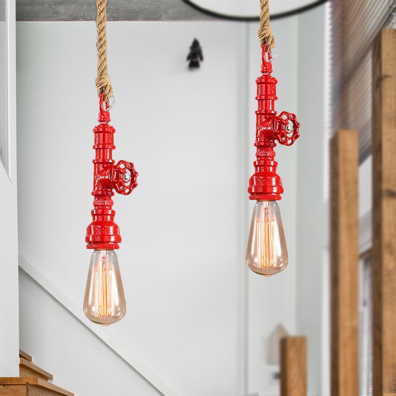 Red/Blue Finish Pipe Ceiling Light Fixture Industrial Style Iron 1 Light Stairway Suspended Lamp Clearhalo 'Art Deco Pendants' 'Cast Iron' 'Ceiling Lights' 'Ceramic' 'Crystal' 'Industrial Pendants' 'Industrial' 'Metal' 'Middle Century Pendants' 'Pendant Lights' 'Pendants' 'Tiffany' Lighting' 254223