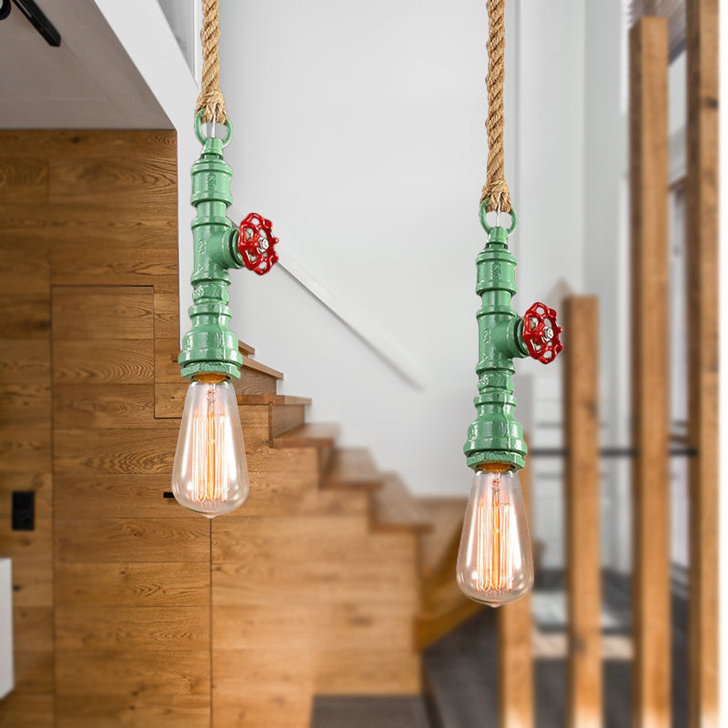 Red/Blue Finish Pipe Ceiling Light Fixture Industrial Style Iron 1 Light Stairway Suspended Lamp Clearhalo 'Art Deco Pendants' 'Cast Iron' 'Ceiling Lights' 'Ceramic' 'Crystal' 'Industrial Pendants' 'Industrial' 'Metal' 'Middle Century Pendants' 'Pendant Lights' 'Pendants' 'Tiffany' Lighting' 254226