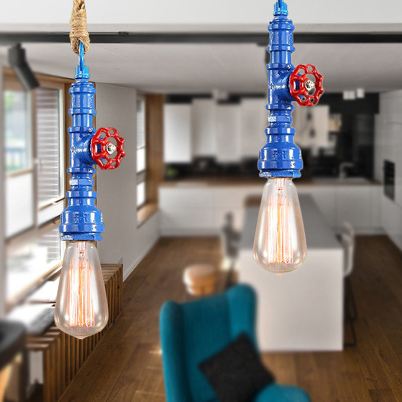 Red/Blue Finish Pipe Ceiling Light Fixture Industrial Style Iron 1 Light Stairway Suspended Lamp Clearhalo 'Art Deco Pendants' 'Cast Iron' 'Ceiling Lights' 'Ceramic' 'Crystal' 'Industrial Pendants' 'Industrial' 'Metal' 'Middle Century Pendants' 'Pendant Lights' 'Pendants' 'Tiffany' Lighting' 254227