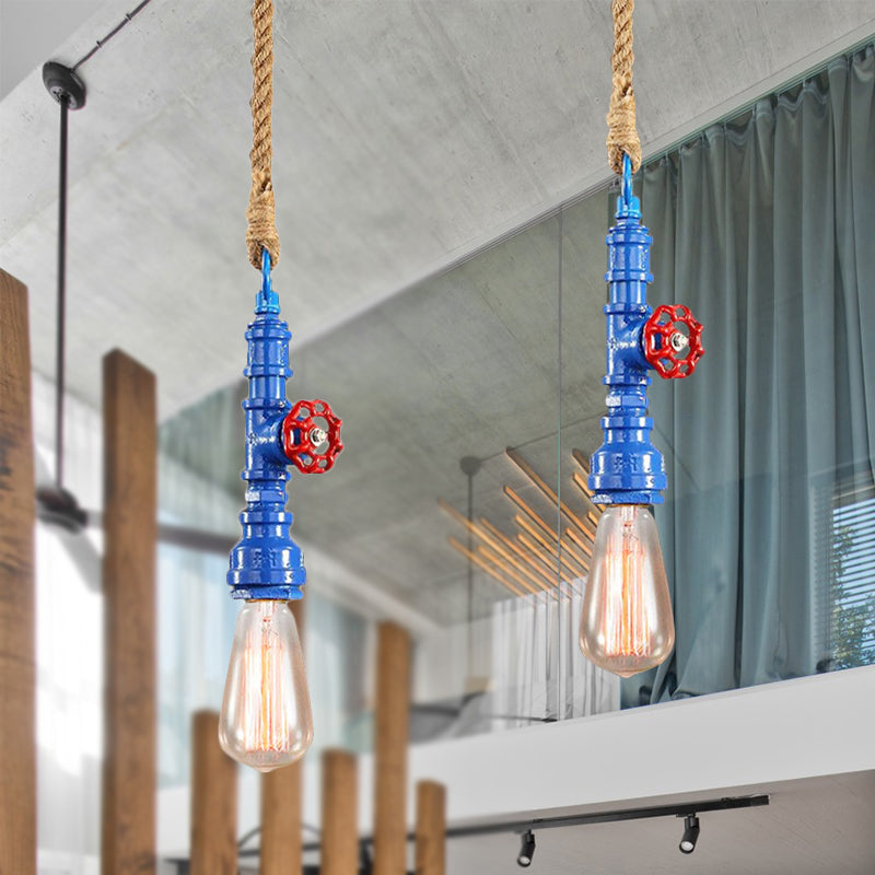 Red/Blue Finish Pipe Ceiling Light Fixture Industrial Style Iron 1 Light Stairway Suspended Lamp Clearhalo 'Art Deco Pendants' 'Cast Iron' 'Ceiling Lights' 'Ceramic' 'Crystal' 'Industrial Pendants' 'Industrial' 'Metal' 'Middle Century Pendants' 'Pendant Lights' 'Pendants' 'Tiffany' Lighting' 254228