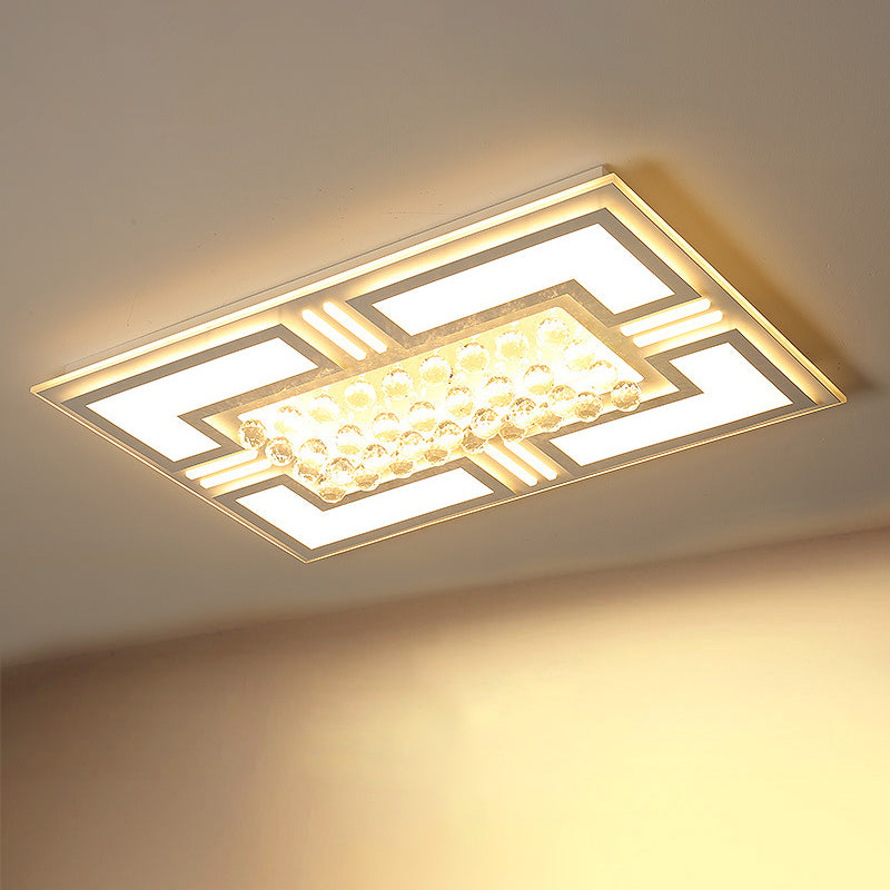 20.5"/35.5" Wide Crystal Square/Rectangle Flush Lamp Simple LED Ceiling Mounted Fixture in Warm/White Light White 35.5" Clearhalo 'Ceiling Lights' 'Close To Ceiling Lights' 'Close to ceiling' 'Flush mount' Lighting' 254229
