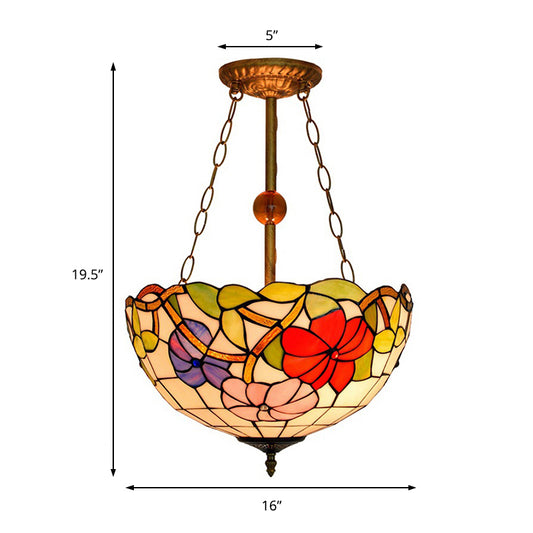 Restaurant Blossom Semi Flush Mount Light with Bowl Shade Stained Glass Tiffany Inverted Ceiling Lamp Clearhalo 'Ceiling Lights' 'Close To Ceiling Lights' 'Close to ceiling' 'Glass shade' 'Glass' 'Pendant Lights' 'Semi-flushmount' 'Tiffany close to ceiling' 'Tiffany' Lighting' 254336