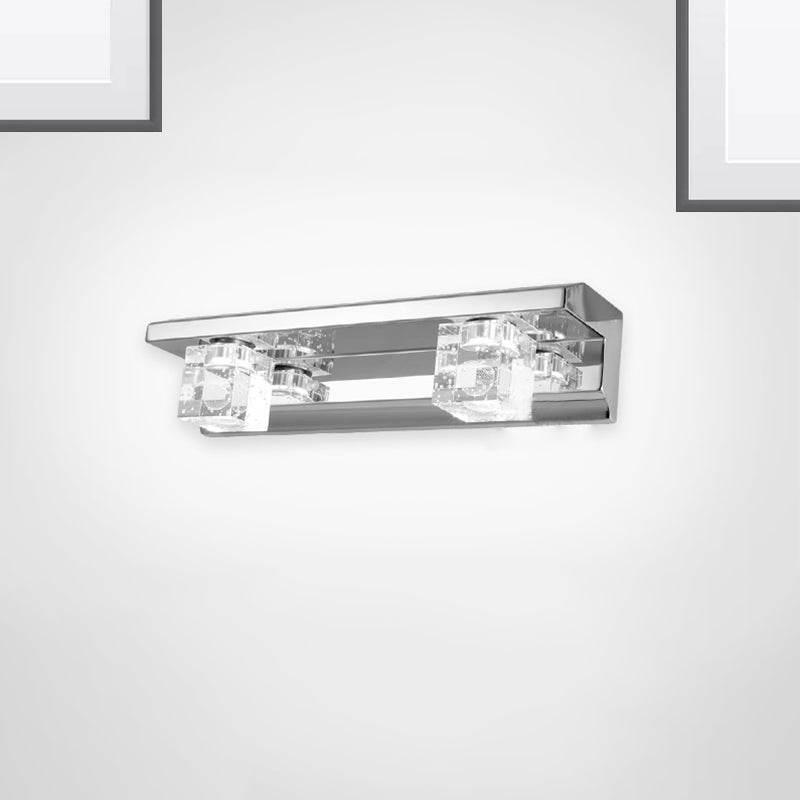 Clear Crystal Cubic Wall Sconce Modern Style 3 Heads Silver Finish Vanity Light Fixture in Warm/White Light, 12.5"/18" W Clearhalo 'Modern wall lights' 'Modern' 'Vanity Lights' 'Wall Lights' Lighting' 254349