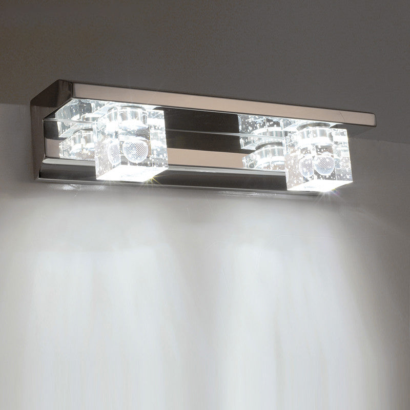 Clear Crystal Cubic Wall Sconce Modern Style 3 Heads Silver Finish Vanity Light Fixture in Warm/White Light, 12.5"/18" W - Silver - 12.5" - Clearhalo - 'Modern wall lights' - 'Modern' - 'Vanity Lights' - 'Wall Lights' - Lighting' - 254350