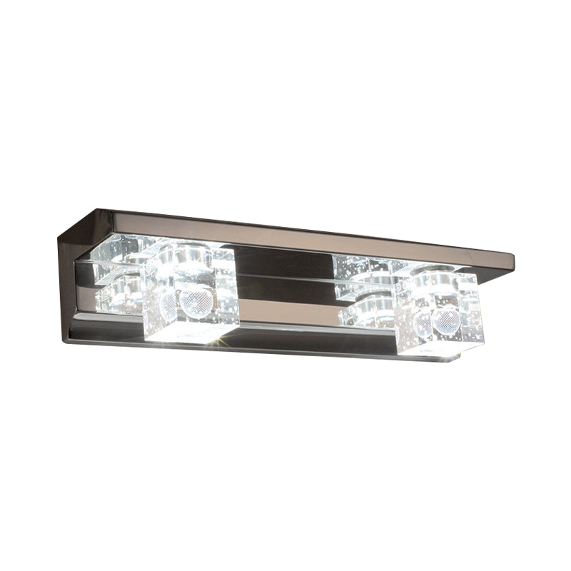 Clear Crystal Cubic Wall Sconce Modern Style 3 Heads Silver Finish Vanity Light Fixture in Warm/White Light, 12.5"/18" W Clearhalo 'Modern wall lights' 'Modern' 'Vanity Lights' 'Wall Lights' Lighting' 254352