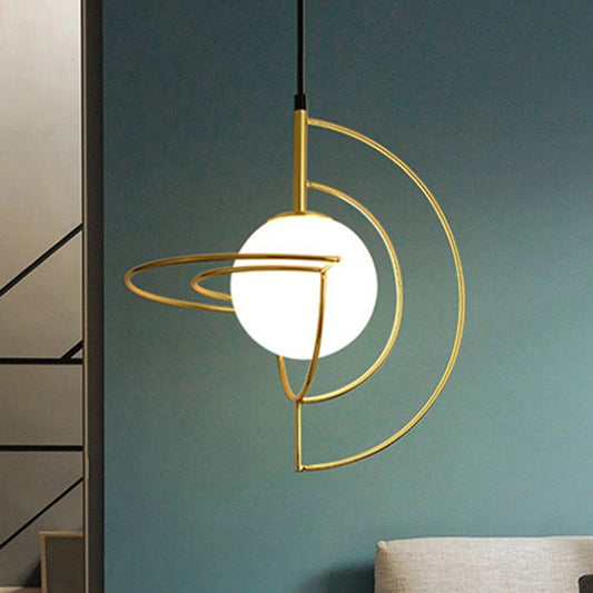 Globe Dining Room Hanging Light with Wire Frame Milk Glass Metal 1 Light Simple Pendant Light in Gold Gold Clearhalo 'Ceiling Lights' 'Modern Pendants' 'Modern' 'Pendant Lights' 'Pendants' Lighting' 254369