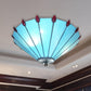 Tiffany Style Cone Ceiling Lamp Art Glass Blue Finish Flush Ceiling Light for Dining Room Clearhalo 'Ceiling Lights' 'Close To Ceiling Lights' 'Close to ceiling' 'Flush mount' Lighting' 254378