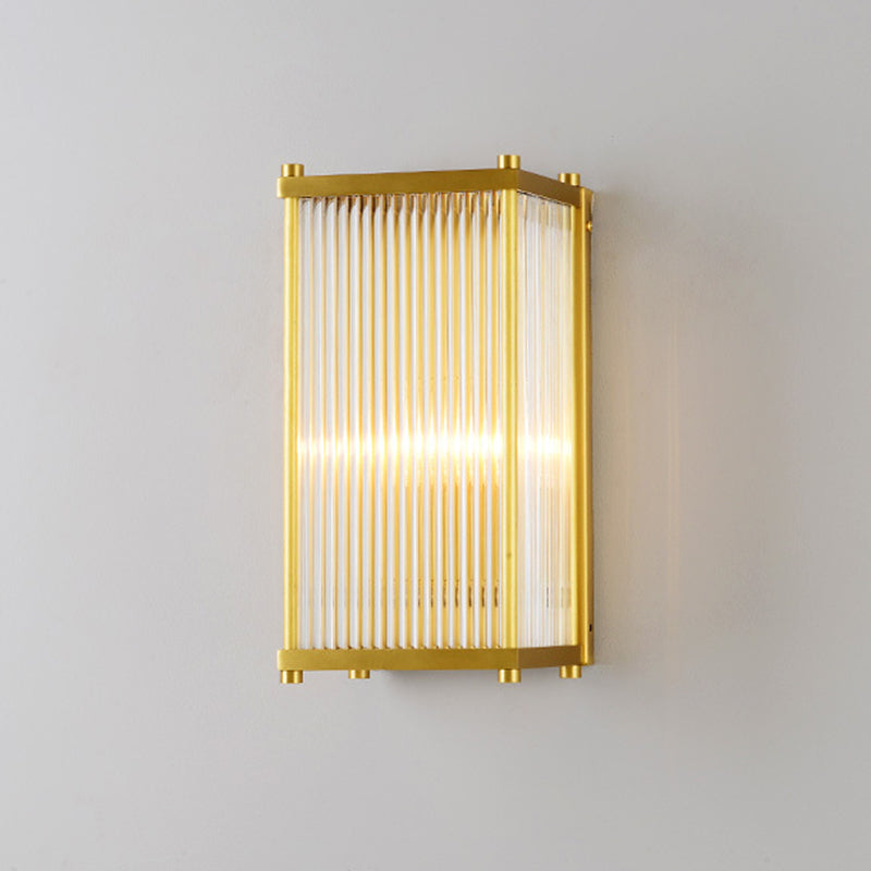 Gold Rectangular/Cylinder Wall Sconce Light Modern 1/2 Lights Fluted Crystal Wall Light Fixture for Living Room 1.0 Gold Rectangle Clearhalo 'Modern wall lights' 'Modern' 'Wall Lamps & Sconces' 'Wall Lights' Lighting' 254391