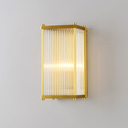 Gold Rectangular/Cylinder Wall Sconce Light Modern 1/2 Lights Fluted Crystal Wall Light Fixture for Living Room 1.0 Gold Rectangle Clearhalo 'Modern wall lights' 'Modern' 'Wall Lamps & Sconces' 'Wall Lights' Lighting' 254391