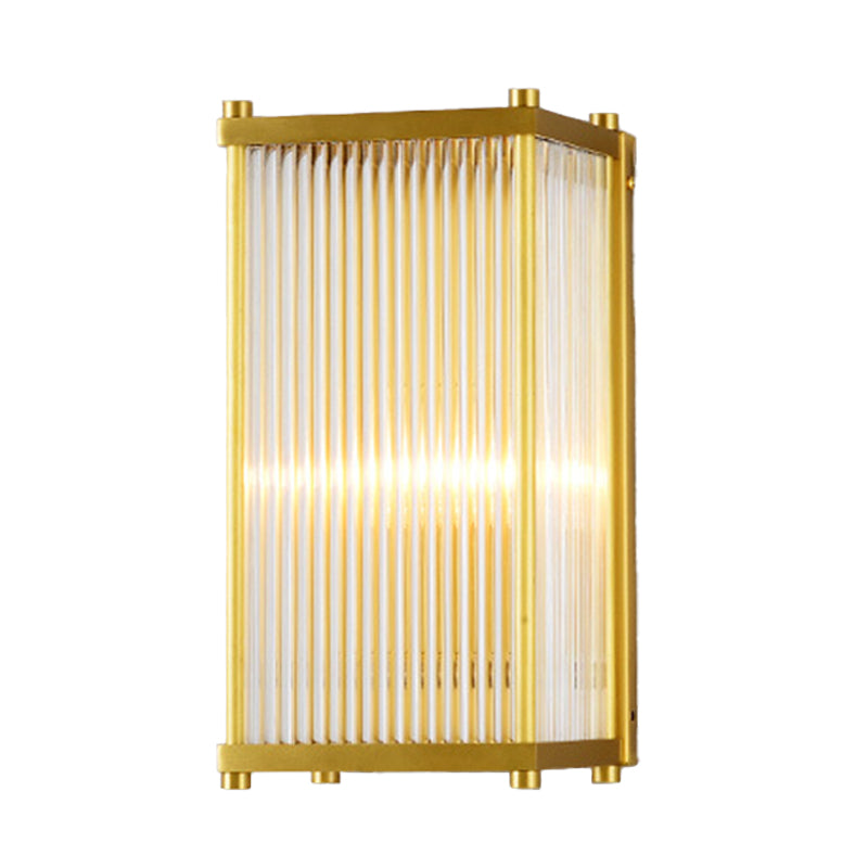 Gold Rectangular/Cylinder Wall Sconce Light Modern 1/2 Lights Fluted Crystal Wall Light Fixture for Living Room Clearhalo 'Modern wall lights' 'Modern' 'Wall Lamps & Sconces' 'Wall Lights' Lighting' 254394