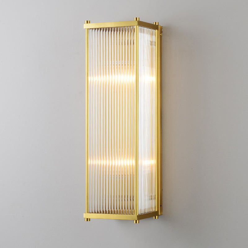Gold Rectangular/Cylinder Wall Sconce Light Modern 1/2 Lights Fluted Crystal Wall Light Fixture for Living Room 2.0 Gold Rectangle Clearhalo 'Modern wall lights' 'Modern' 'Wall Lamps & Sconces' 'Wall Lights' Lighting' 254395