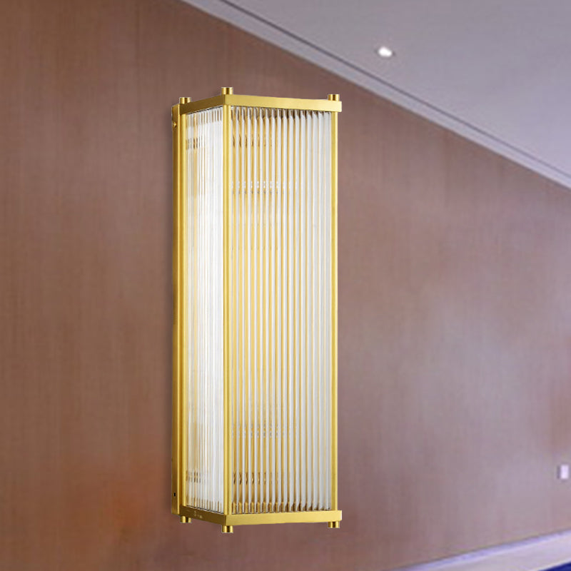 Gold Rectangular/Cylinder Wall Sconce Light Modern 1/2 Lights Fluted Crystal Wall Light Fixture for Living Room Clearhalo 'Modern wall lights' 'Modern' 'Wall Lamps & Sconces' 'Wall Lights' Lighting' 254396