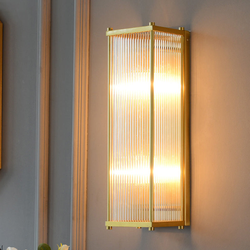 Gold Rectangular/Cylinder Wall Sconce Light Modern 1/2 Lights Fluted Crystal Wall Light Fixture for Living Room Clearhalo 'Modern wall lights' 'Modern' 'Wall Lamps & Sconces' 'Wall Lights' Lighting' 254397